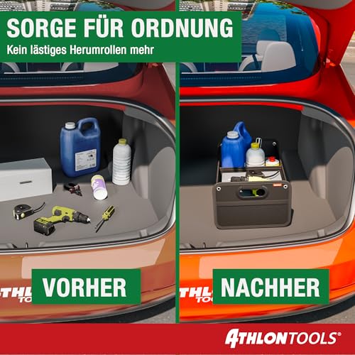 ATHLON TOOLS Kofferraumtasche faltbar - Kofferraum-Organizer, Auto Faltbox, Autotasche - verstärkt und stabil - mit Anti-Rutsch-Klett