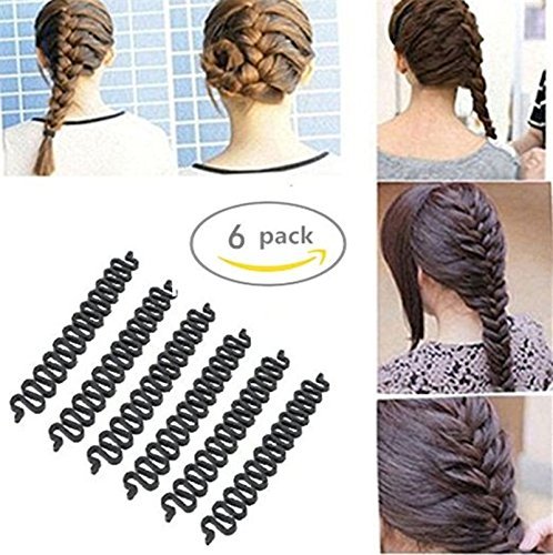6PCS Women Fashion Hair Styling Clip Hair Braider Twist Styling Braid Tool Magic Wonder Holder Clip DIY French (Black) image 4