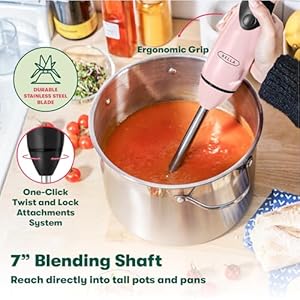 BELLA Immersion Hand Blender, Portable Mixer with Whisk Attachment - Electric Handheld Juicer, Shakes, Baby Food and Smoothie Maker, Stainless Steel, Pink BELLA Immersion Hand Blender Portable Mixer with Whisk Attachment Electric Handheld Juicer Shakes Baby Food and Smoothie Maker Stainless Steel Pink