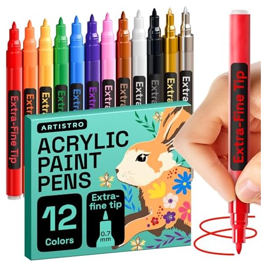 Paint pens for Rock Painting, Stone, Ceramic, Glass, Wood, Canvas. Set of 12 Acrylic Paint Markers Extra-fine tip