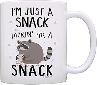 Raccoon Themed Gifts I'm Just a Snack Lookin' for a Snack Funny Quote Gifts Coffee Mug Tea Cup White