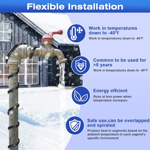 Image of 3FT-160FT Heat Tape for Water Pipes, -40F Deicing Pipe Heat Cable,Electric Heating Cable Pipe,Frezze Protection for Heat Trace Cable for Metal, Plastic Home Pipes,Gutter,120V 5W /ft（6FT）