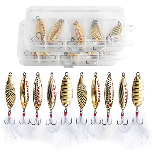 Goture Fishing Spoons Lures,Metal Spoon Trout Lures,Long Distance Casting Fishing Lures For Trout Bass Crappie Pike Saltwater And Freshwater Fishing,Jigging Spoons With Fishing Tackle Box #TOP16
