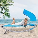 COVERONICS Patio Double Chaise Lounge Bed with Canopy,Headrest Pillow and Wheels,Portable Outdoor Ha