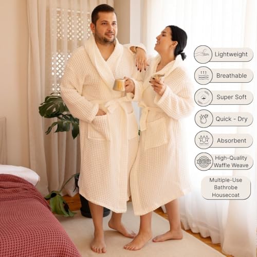 Unisex Hooded Waffle Robe for Women & Men 100% Turkish Cotton | Quick-Dry Bathrobe | Cozy Housecoat for Lounging4