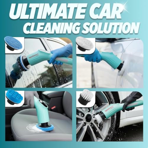 Image of Spotzero By Milton 8-in-1 Electric Spin Scrubber Spare Set, Water Proof Cleaning Brush with 8 Replacement Head, Power Scrubber, Dual Speed, Adjustable & Detachable Handle I for Bathroom, Kitchen, Car