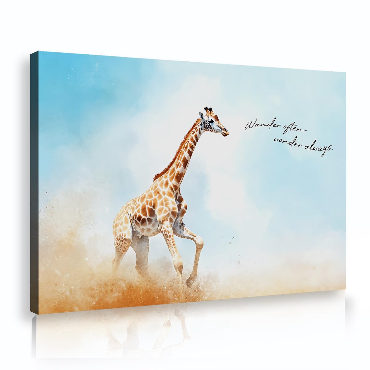 CHERHERART Giraffe Watercolor Canvas Wall Art Safari Wildlife Canvas Picture Inspirational Quote Animal Poster Print for Living Room Bedroom 50x75cm Innerframe