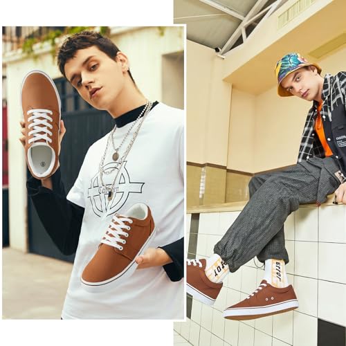 Image of BENPAO Mens White Casual Shoes All Black Fashion Sneakers for Men Low Top Lace Up Canvas Shoes