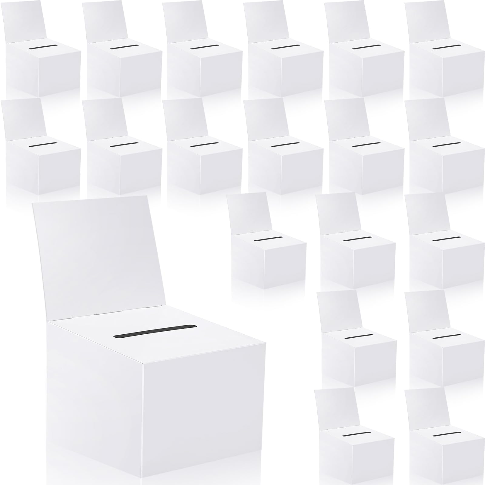 20 Pack Raffle Boxes Ballot Box Suggestion Box with Slot, 6.5 x 4.5 x 4.5 Inch Cardboard Raffle Boxes with Slot for Ticket and Removable Header for Collecting Business Card Voting Contest (White)