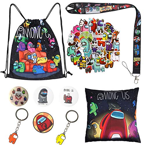 bilkoivn Among Us Coffret cadeau avec housse de coussin, autocollant, porte-clés et cordon Cover