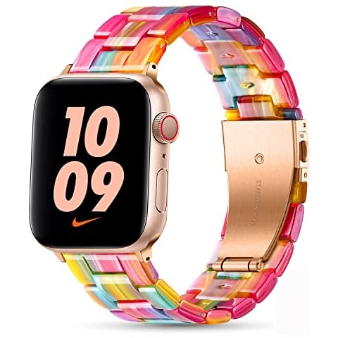 Upeak Resin Strap for Apple Watch Strap 41mm 40mm 38mm, Lightweight Replacement for iWatch Strap Women Men, Link Wrist band for Apple Watch Series 8/7/6/5/4/3/2/1/SE2/SE, Rainbow Candy Cover