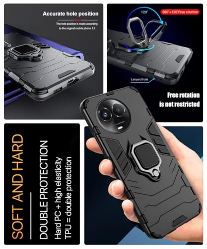 Image of WOW IMAGINE Shock Proof Back Case Mobile Cover for Realme Narzo 60X 5G | 11 5G | 11X 5G | C67 5G | Back Cover Case (Tough Armor | Hybrid PC + TPU | Ring Holder & in-Built Kickstand | Black)
