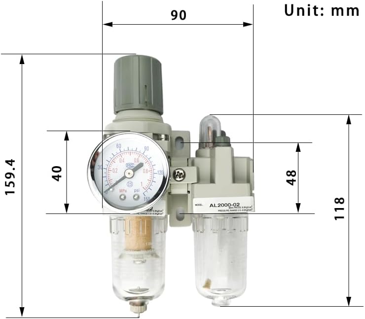 AC2010-02 AC2010-02D Pneumatic Pressure Regulator Oil Water Separator Manual Drainage Supply Pump Compressor Air Filter(Copper And PC6-02,AC2010-02D)