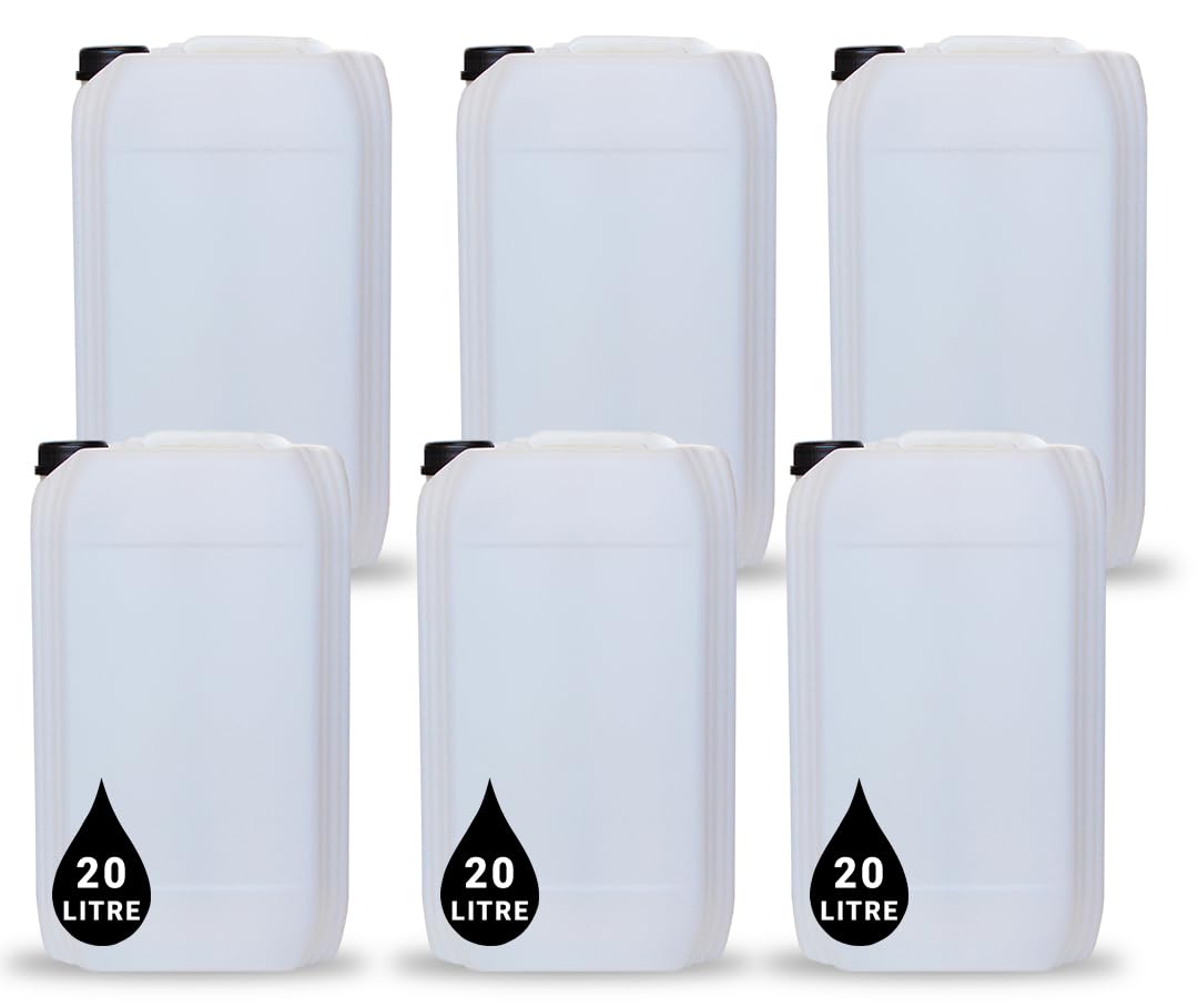 6 x 20L JERRY CAN - UN Approved Stackable Bottle Container + 61mm Tamper Evident Cap | Perfect for Storage of Water Liquids