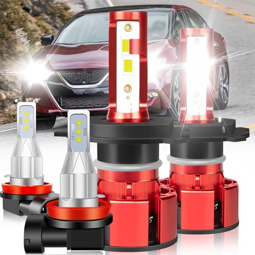 LTZXAP For Nissan Maxima 2019 Light Bulbs, 800% Brightness Hi and Lo Beam+Fog Light Bulbs, with 20,000-rpm Quiet Turbine Cooling Fan, Superfocused Beam Mode, 6500K, 36000LM Super Bright, 4PCS