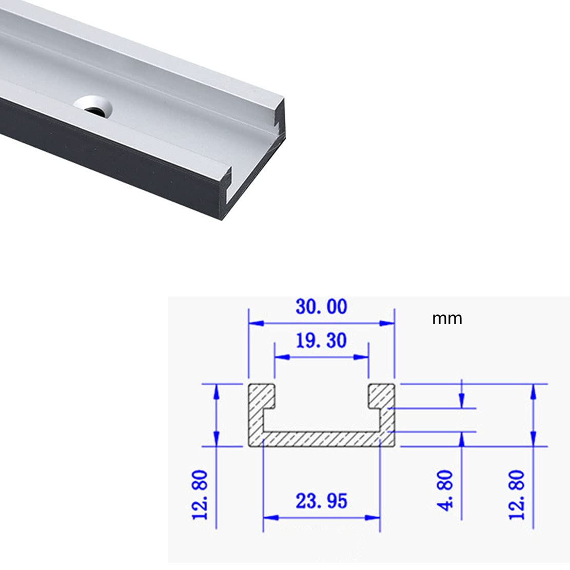 400 mm/800 mm aluminiumlegering T-Track T-slot Track voor houtbewerking of router tafelzaag (2 stuks 400 mm