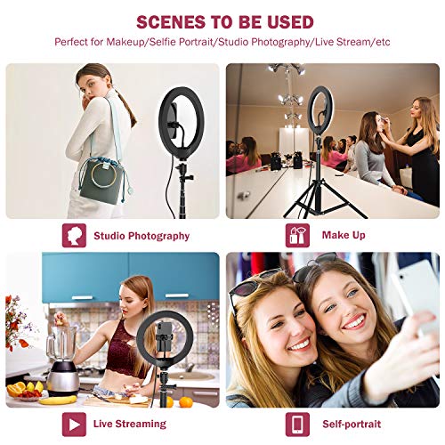 Ringlicht Mit Stativ Handy, 10 Zoll Ringlicht mit 2 Stativ für Live Streaming/Videokonferenz/YouTube/Makeup, LED… – Bild 6