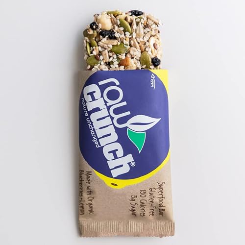 Raw Crunch Bar (Box of 12) - Organic Blueberry Lemon - Gluten Free, Grain Free, Dairy Free, Low Carb, Low Sugar, Paleo, Plant Based Protein,150 Calorie Real Food Bar