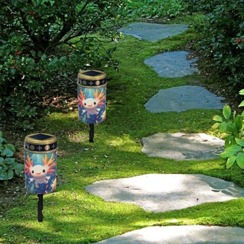 Image of Axolotl Print Solar Garden Stake Lights Grave Lamp for Outdoor Cemetery Waterproof Dustproof Flameless Automatic Solar Light