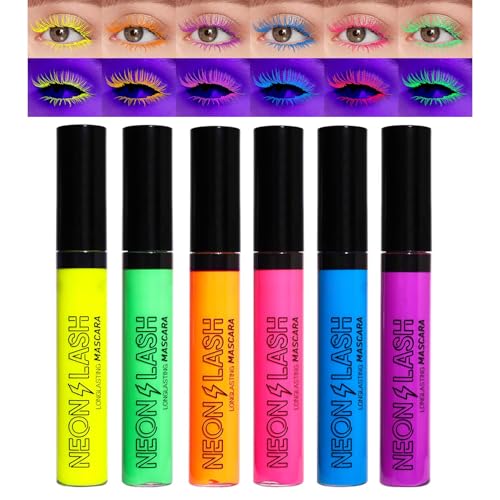 Neon Mascara Set, 6 Farben Bunt Wimperntusche Wasserdicht & Lang anhaltend, Wimperntusche Lange Wimpern Kein Verklumpen, Verlängerung & Volumen Augen-Make-up Buntes für Täglich, Halloween, Hochzeit