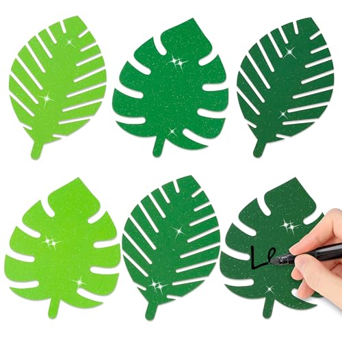 Image of Palm Leaves Glitter Cutouts - 100Pcs Tropical Accents Leaf Paper Cuts Summer Paper Accent Cut-out for Classroom Home School Bulletin Border Hawaii Beach Holiday Party Baby Shower Wall Decors