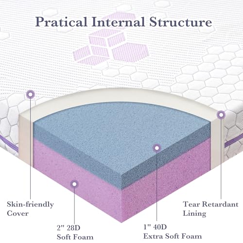 Image of SINWEEK 3 Inch Memory Foam Mattress Topper Twin XL Size, Soft Mattress Pad for College Dorm Room, High Density Foam Bed Topper with Textured Cover, CertiPUR-US Certified