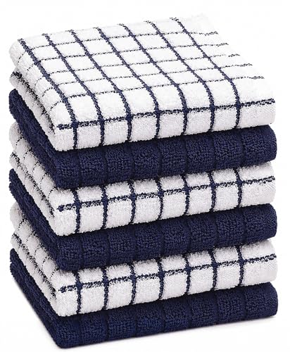 Image of Bumble Dish Cloths (6 Pack) | 12 inch x 12 inch | 100% Cotton Kitchen Towels | 405 GSM | Soft, Highly Absorbent & Durable Dish Towels for Kitchen | Navy