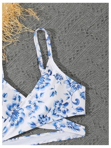 Girl's 3 Piece Floral Swimsuit Cut Out Crisscross Bathing Suit with Cover Up Pants3