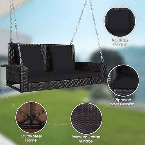 Image of Outdoor Jhula Without Stand for Balcony, Garden | Weather Resistant Rattan & Wicker Hammock Jhula for Adults Double Seater