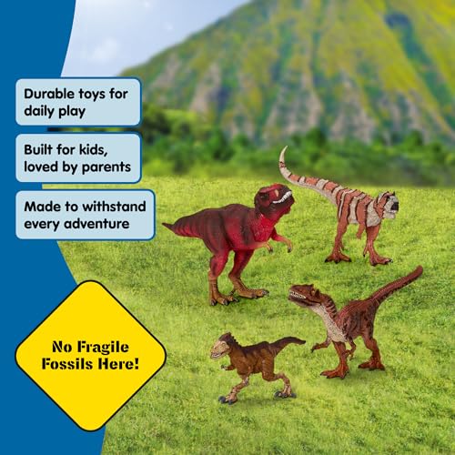 Image of Schleich Dinosaurs - 4 PC Red Dinosaur Playset for Boys and Girls - with T Rex Figure, Allosaurus, Intrepidus and Majungasaurus - Jurassic Era Realistic Dino Figurine Toys for Kids 3+ | 77726