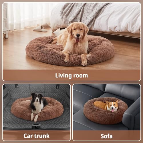 Image of ZEXSAZONE Summer Round Donut Comfortable Durable 2 in 1 and Washable Pet Bed | Cat Bed | Puppy Bed | Dog Bed | Medium Dog Bed for Cats Puppies Labrador German (Brown, Large)