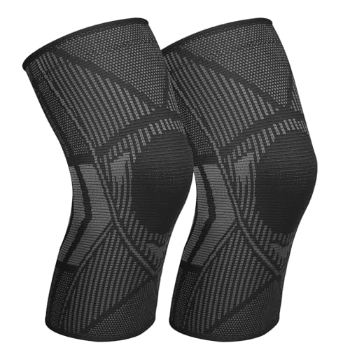 Ruilala Tutore Ginocchio 2 Pezzo Compressione Ginocchiera Sportiva per Uomini e Donne con Strisce In Silicone Antiscivolo, per Artrite, ACL, Menisco, Sport, Fitness (XL, nero)