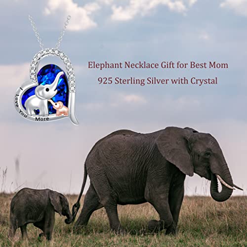 Aoboco Mother And Daughter Elephant Necklace 925 Sterling Silver Lucky Elephant 'I Love You More' Mother And Child Blue Heart Crystal Pendant Jewelry Gift For Mom #TOP5