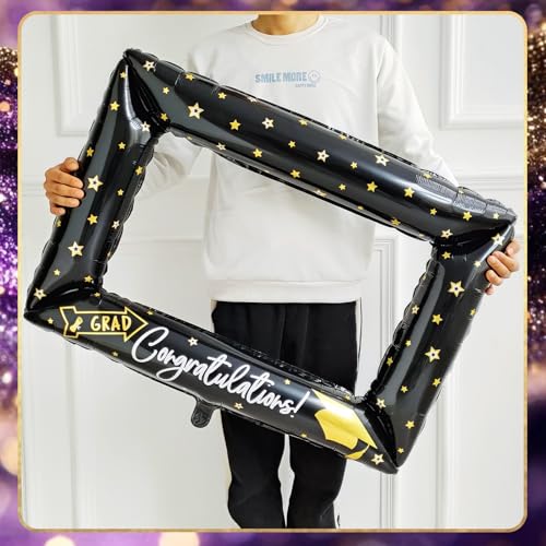 Image of 141Pcs Purple Gold Black Graduation Balloon Garland Arch Kit,with Explosion Star,Diploma,Trophy,Grad Hat,Photo Frame Foil Balloon for Congrats Class of 2026 Graduates Celebration Party Decoration