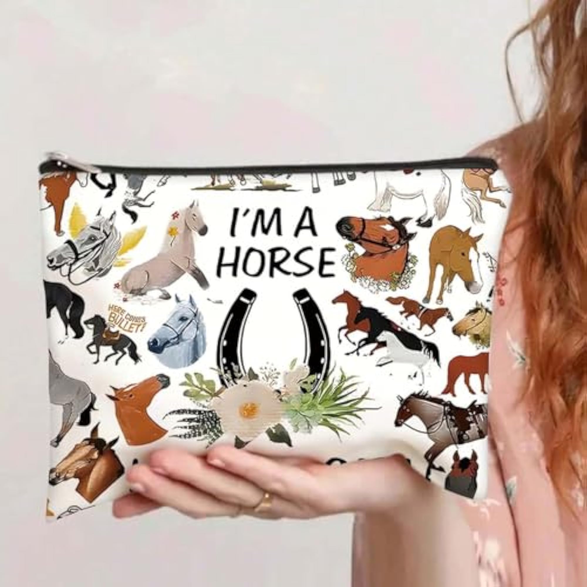 Horse Themed Makeup Bag Canvas Cosmetic Pouch
