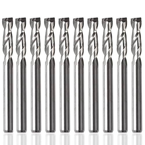 Yakamoz SK0008 Spiral Router Bit, 10Pcs 1/8 Inch Shank Carbide Cnc End Mill Cutter 2 Flutes Flat End Milling Bits 12Mm Cutting Length cover