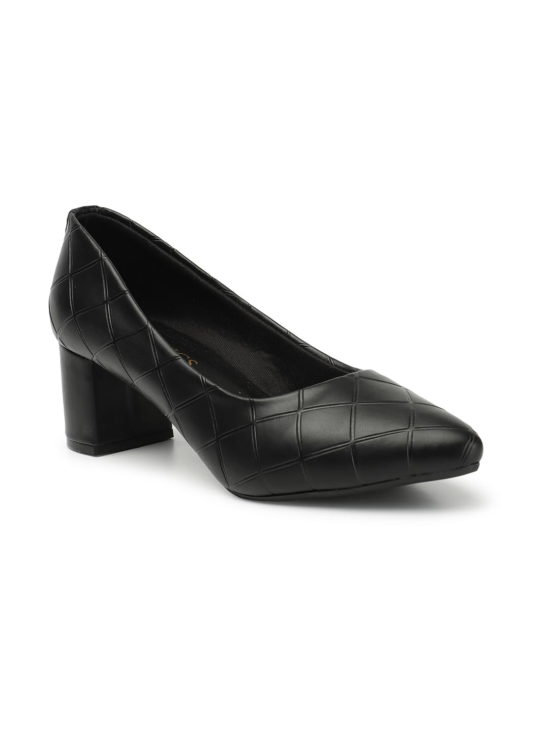 iconics Women's Textured Pointed Toe Block Heel Pumps-picture-24