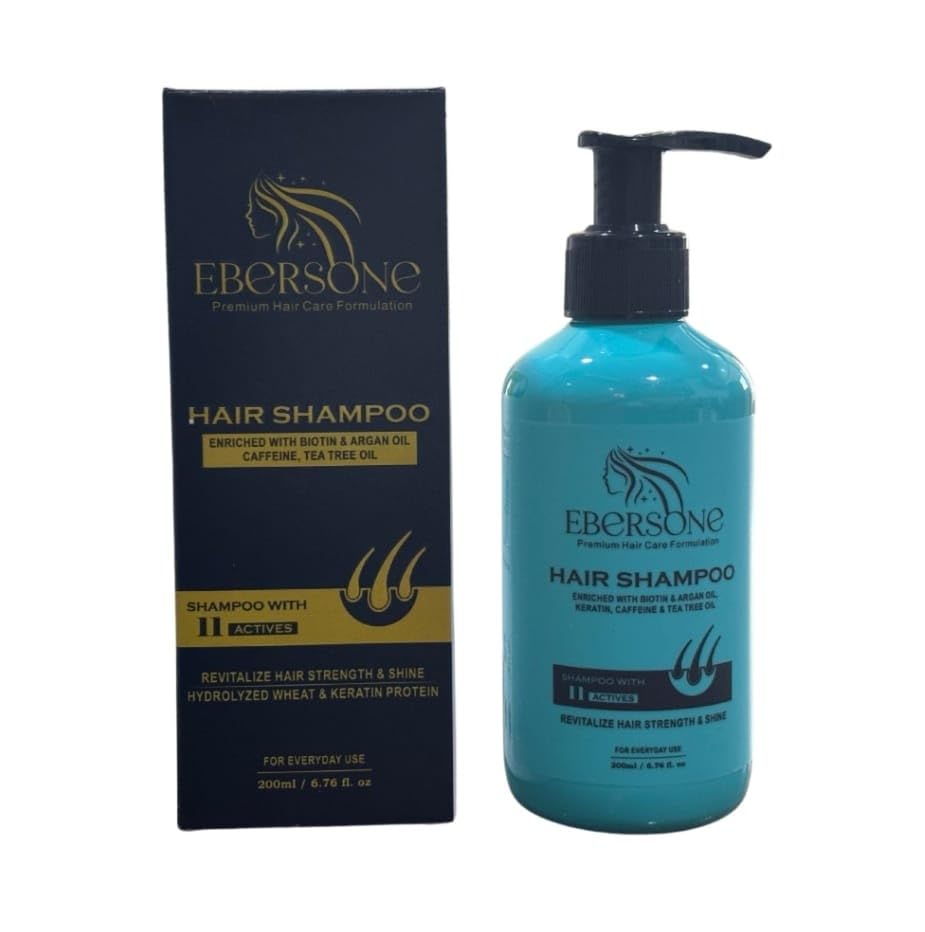 Ebersone Shampoo | Enriched with Biotin, Caffeine, Tea tree Oil, Argan Oil and Keratin Protein for Stronger & Thicker Hair | Revitalize Hair Shampoo with 11 actives for Men & Women- 200 ml-image-6