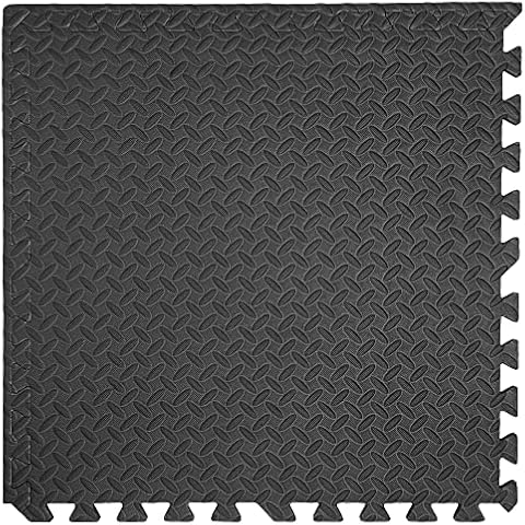 Exersci Premium 12mm EVA Foam Floor Tiles (Leaf Pattern) Gym, Soft Play, Yoga, Garage Mats 60cm x 60cm (Black, 48sqft - 4.5sqm (12pcs)) Cover