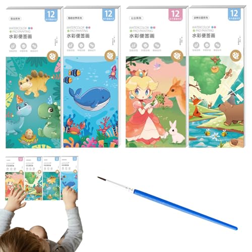 Libro de papel de acuarela, libro de acuarela para - Libro educativo de dibujo de agua - Libro de pintura de acuarela interesante con 4 temas, libro de dibujo para colorear educativo para