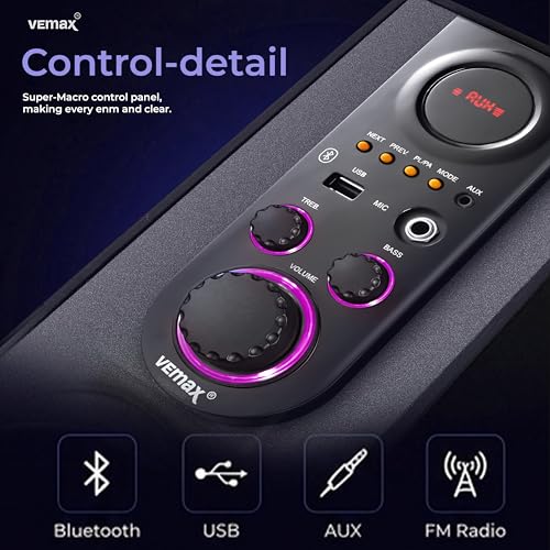 Image of VEmax Mauve 6.1 Channel Bluetooth Double Woofer 110W Tower Speaker with Karoake MIC Support, USB, FM (BIS Certified)