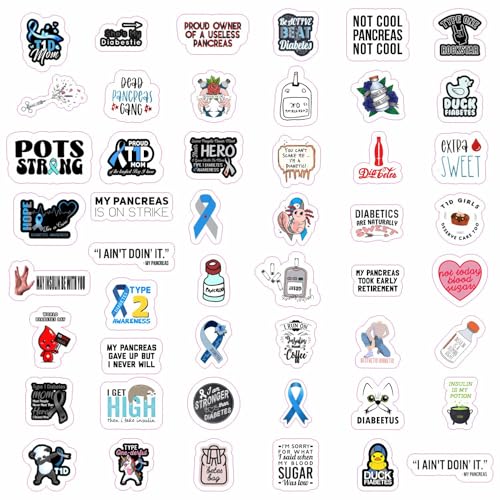 Image of 100Pcs Funny Diabetes Stickers for Water Bottle & Laptop - Gifts for Diabetics, Diabetes Awareness Month, Waterproof Vinyl Decals, Gifts for Women & Men