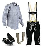 TRENDS Authentic Bavarian Style 4 Pcs Kneebound Complete Set Lederhosen for Men Oktoberfest Costume – Oktoberfest Outfits Men with Traditional Detailing Black Size 36