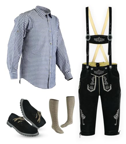 Image of TRENDS Authentic Bavarian Style 4 Pcs Kneebound Complete Set Lederhosen for Men Oktoberfest Costume - Oktoberfest Outfits Men