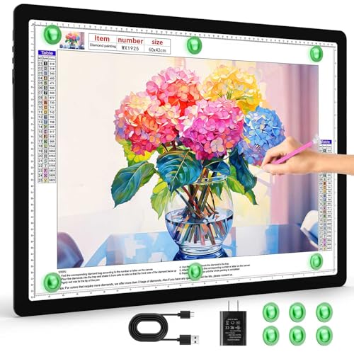 Zocelight Rechargeable A2 Light Pad 25.2" x 18.4",Magnetic Light Board for Diamond Painting,Physical Buttons,US Adapter,3 Colors,Stepless Dimming Light Box for Tracing, Light Table Sketching,Drawing