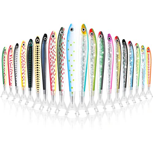 Meanplan 20 Pack Fish Pen Gifts Fishing Party Favors Decorations Cute Creative Glitter Ballpoint Pens for Kids Adults School Office Student Birthday Themed Party Decor(Cute Style)