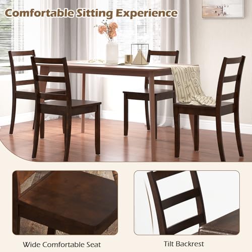 Image of COSTWAY Dining Chairs Set of 4, Mid-Century Modern Wooden Chairs, Brown | Farmhouse Armless Kitchen Side Chairs with Curved Backrest and Rubber Wood Legs, for Home Dining Room, Kitchen, Restaurant