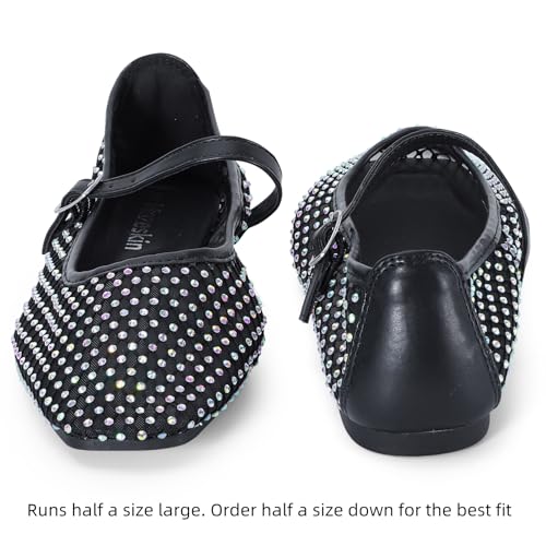 mazeskin Womens Mesh Memory Foam Ballet Flats Square Toe Shoes Ladies Comfortable Buckle Strap Ballerina Shoes with Rhinestone2