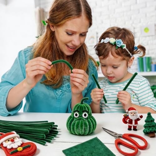 Image of VZF Green Pipe Cleaners,200pcs Chenille Stems,Craft Pipe Cleaners,Green Chenille Stems,Set of Bulk Craft Supplies for DIY Flowers,Arts,Crafts,Decorations,Toys for Ages 5-7