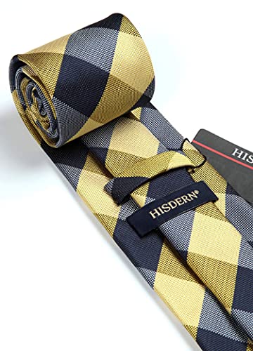 Image of HISDERN Ties for Men Formal Business Plaid Checked Mens Ties and Pocket Square Set Classic Wedding Necktie Handkerchief